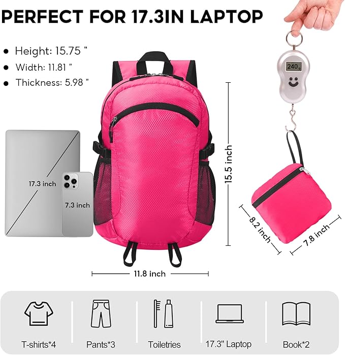 Small Hiking Daypack,15L Waterproof Hiking Backpack Packable Lightweight Travel Day Pack for Women Men (Pink, Small)