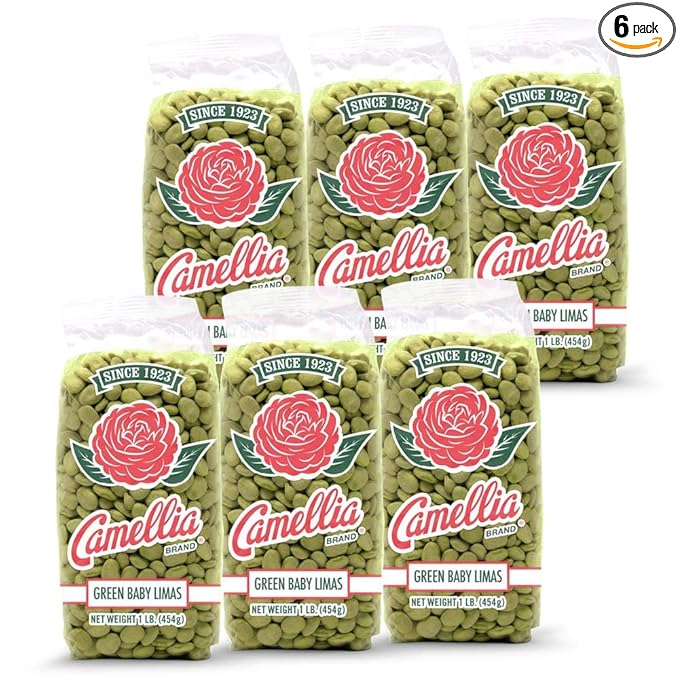 Camellia Brand Dried Green Baby Lima Beans ??Premium Tender Southern Lima Beans for Succotash, Soups, Stews, Casseroles, and Salads ??Non-GMO, Gluten-Free, High Protein & Fiber, Vegetarian Friendly, 1 Pound (Pack of 6)