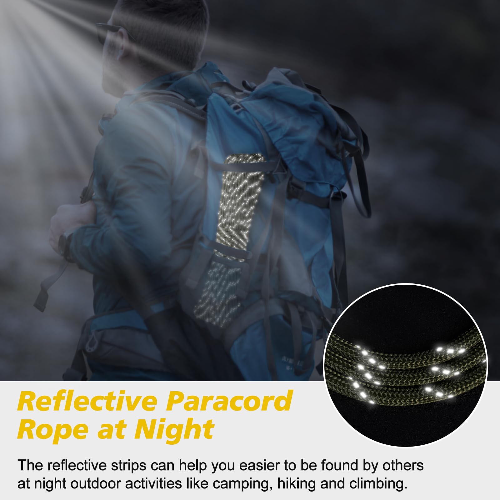 X XBEN Paracord Reflective 1000lb, 50/100/200/500/1000ft 4mm, 13 Strand Parachute Spool Cord, Heavy