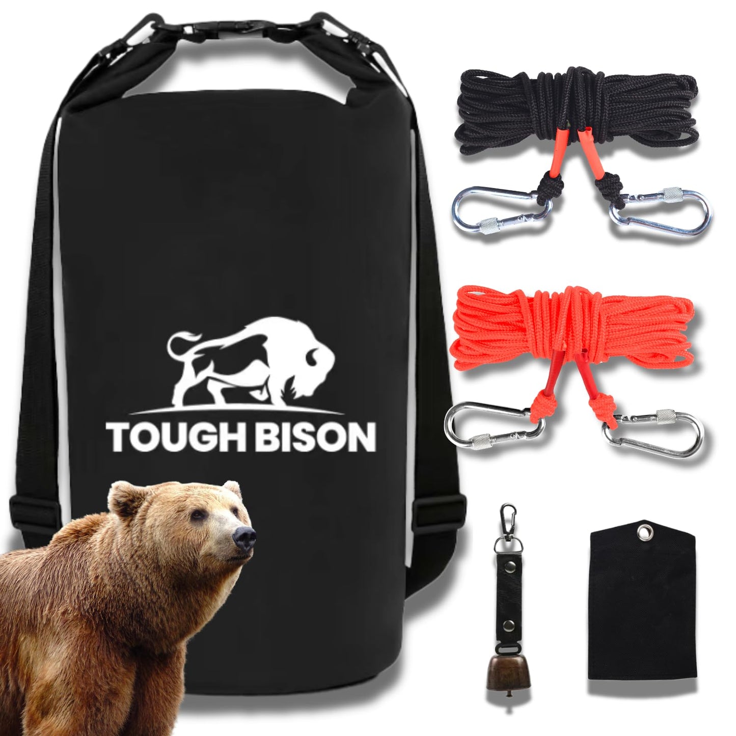 Tough Bison Bear Bag Hanging Kit - 10L Waterproof Bear Proof Food Storage Bag, 2 Straps, Rock Sack