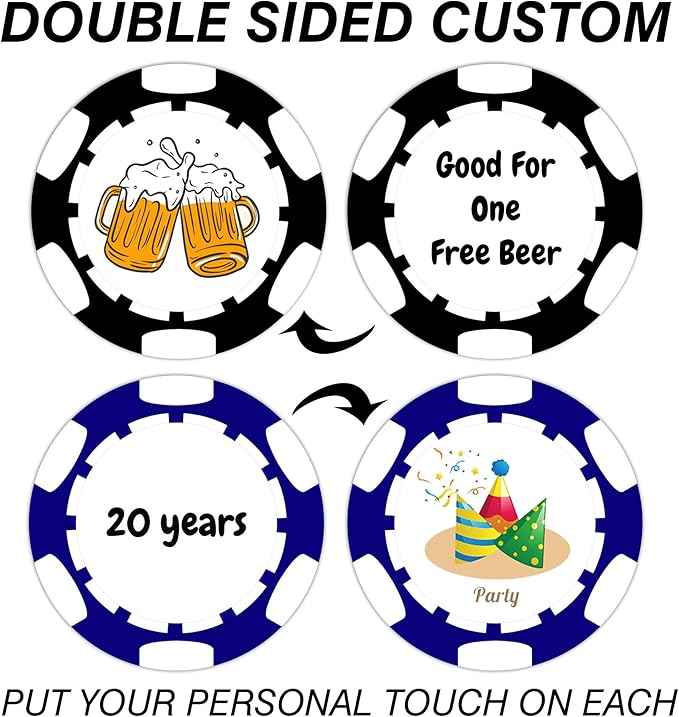 Custom Poker Chips 50 Pcs, Personalized Full Color Chips with Your Logo, Text, or Design, 11.5g Casino Chips for Gifts, Business Cards and Events
