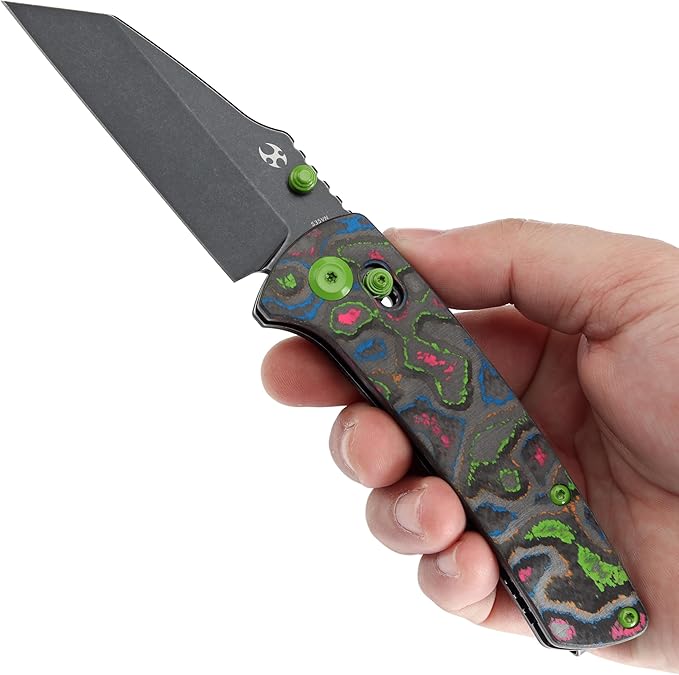 KANSEPT Elite Main Street Pocket Knife, 3.36''Blackwash CPM S35VN Sharp Blade, 80S Camo Carbon Fiber Handle with Axis Lock and Thumb Stud, Perfect Clip for EDC, Camping Survival Folding knives K1015M3