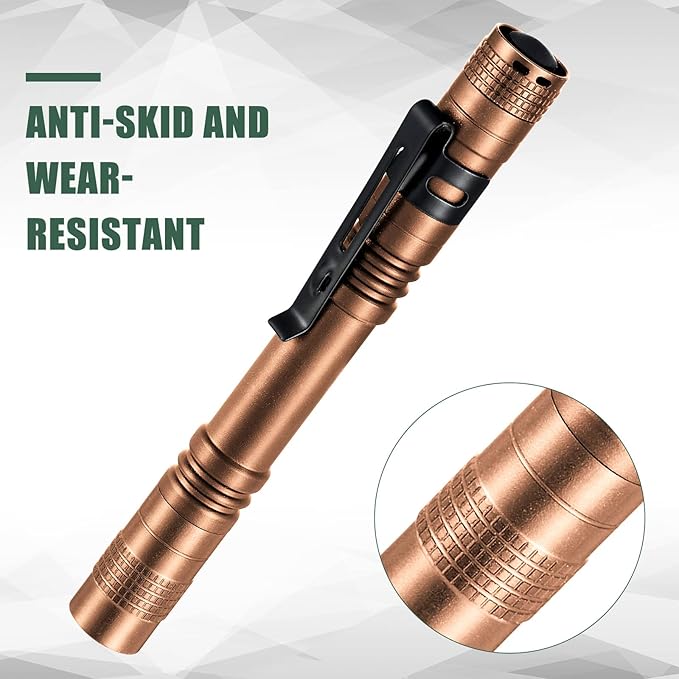 Hortsun 10 Pcs Mini Flashlight Bulk LED Pen with Pocket Small Flashlight with Clip for Outdoor Father's Day Gift for Men(5.12 Inch,Black, Brown, Green)