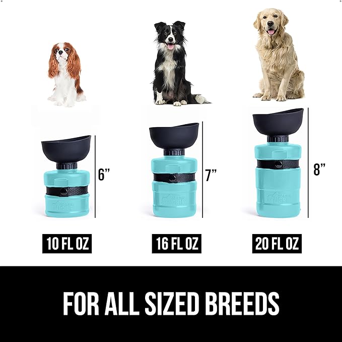 GORILLA GRIP Dog Water Bottle, Portable Water Bowl Dispenser for Dogs, 16 oz Leak Proof Pet Travel Squeeze Bottles, Food Grade Silicone, Puppy Essentials, Hiking Camping Trip Accessories, Turquoise