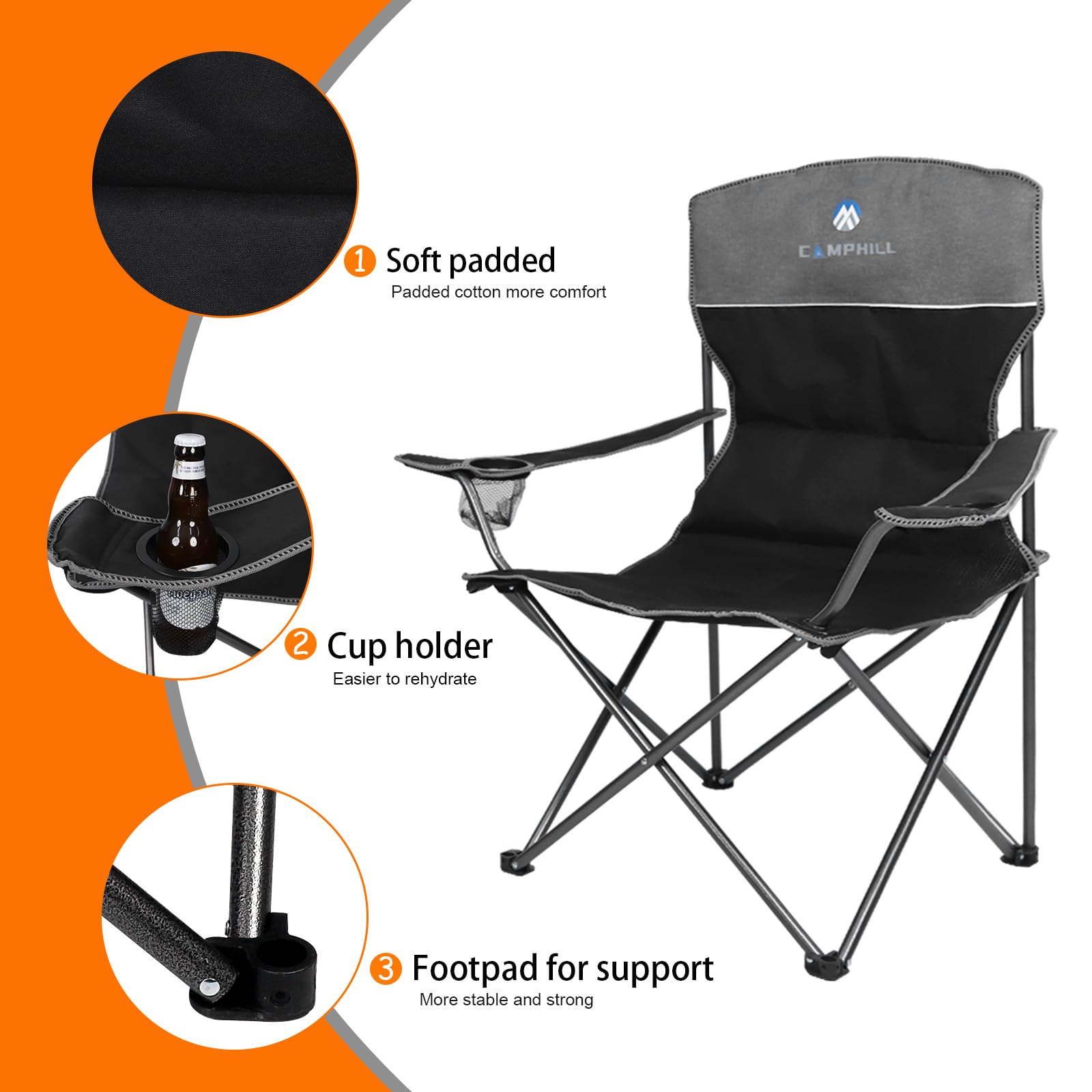CAMPHILL Camping Chair Set of 4 - Outdoor Folding Chairs With Table, Heavy Duty Lawn Chair With Cup