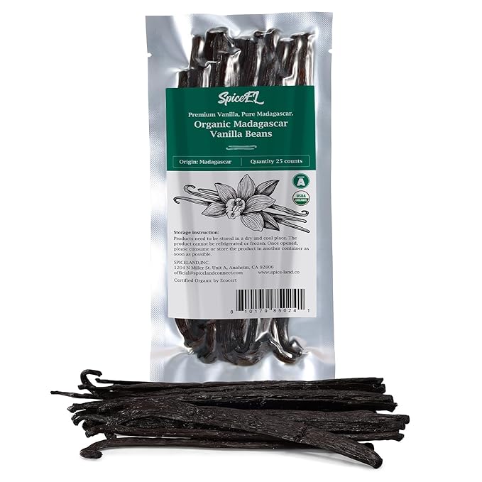 SPICEEL Organic Madagascar Vanilla Beans Grade A Vanilla Pods for Making Extract, Whole Vanilla Beans for Baking, Gluten Free, Non-GMO, Kosher, 25 Counts