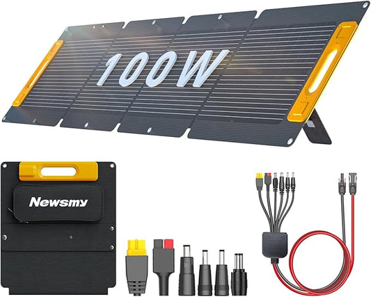 100W Portable Foldable Solar Charger, 19V Monocrystalline Panel with 22% Efficiency, IP65 Waterproof, for Power Stations and Outdoor Camping, Includes DC/Anderson/XT60 Cables, Adjustable Kickstand