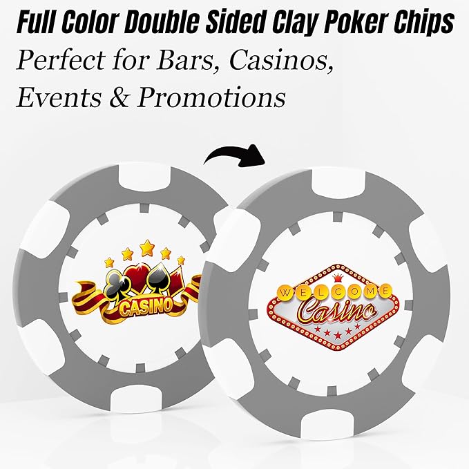 25 Custom Clay Poker Chips, 40mm Heavy 11.5g Casino Sized Personalized Poker Chips with Your Logo, Image or Text, Custom Drink Tokens for Bar, Party, Tournaments, Golf Club or Events