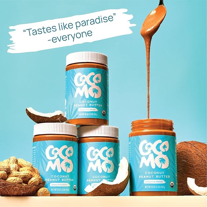 Cocomo Coconut Peanut Butter Spread, 16 oz - Organic Peanut Butter, Natural, Gluten Free, Vegan, High Protein, Healthy Snack, Smooth and Creamy