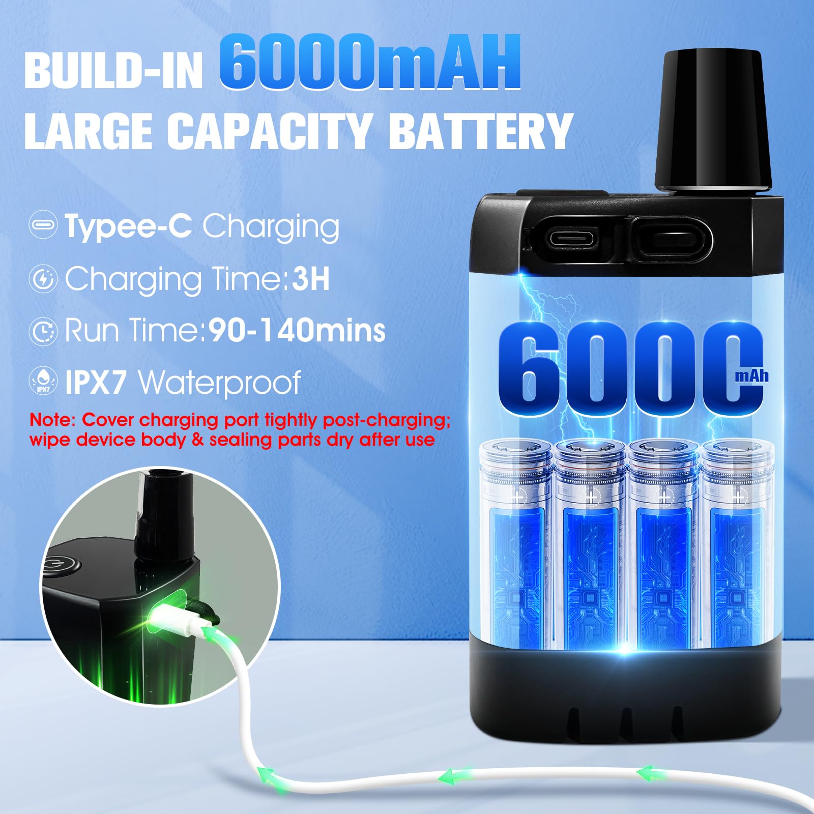 Portable Shower With Heater,6000Mah Battery Powered Portable Shower For Camping With 2000W Auto-Off
