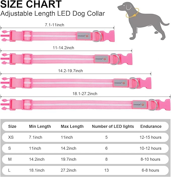 CHUKCHI LED Dog Collar Rechargeable,Waterproof Flashing Collar,Light Up Glow Collar, Adjustable Soft Safety Light Up for Small Medium Large Dogs Walking Camping at Night (Pink-M)
