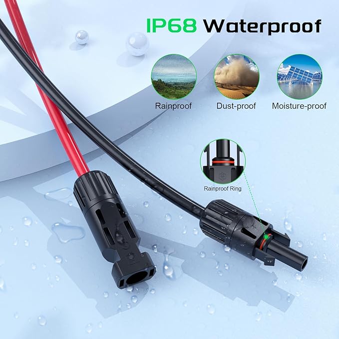 Bateria Power 30FT 12AWG Y-Branch Solar Connectors Extension Cable, Solar Cable Parallel Adaptor Solar Panel Wire in Pair with Female and Male Connectors for Solar Panel (1*M/FF+1*F/MM)