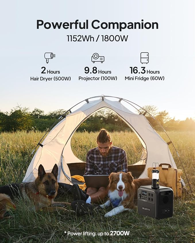 BLUETTI Solar Generator AC180 with 200W Panel & Charger 1 (Ship Separately), 1152Wh LFP Portable Power Station with w/4 1800W AC (2700W Surge), 560W DC-DC Fast Car Charger for Camping, RV, Off-Grid