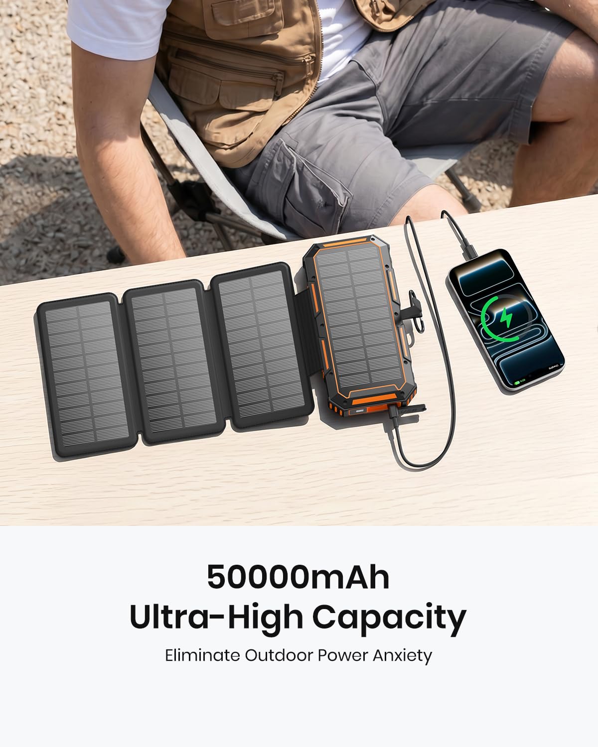 FEELLE Solar Power Bank 50000mAh Magnetic Portable Charger with Hand Crank