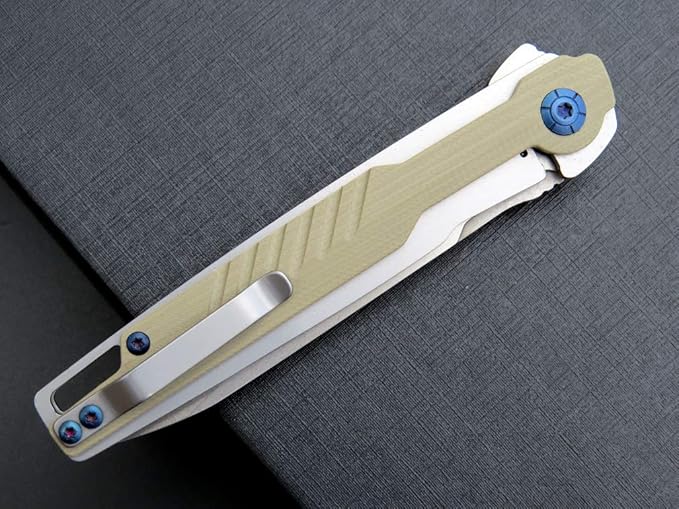 Eafengrow EF942 EDC Folding Knife, D2 Steel Blade Titanium Plating & G10 Handle,Pocket Clip with Frame Lock EDC Pocket Knife for Camping Hiking Survival Outdoor(Desert)