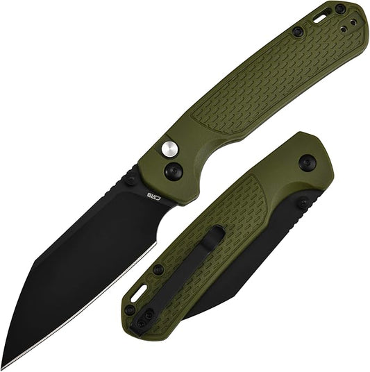 CJRB Pyrite-Light Pocket Knife, Folding Knife with 3.34'' AR-RPM9 Steel Blade EDC Knife Small Pocket Knife with Pocket Clip for Men Women, Suitable for Camping Survival Hiking Knives, J1945 Green