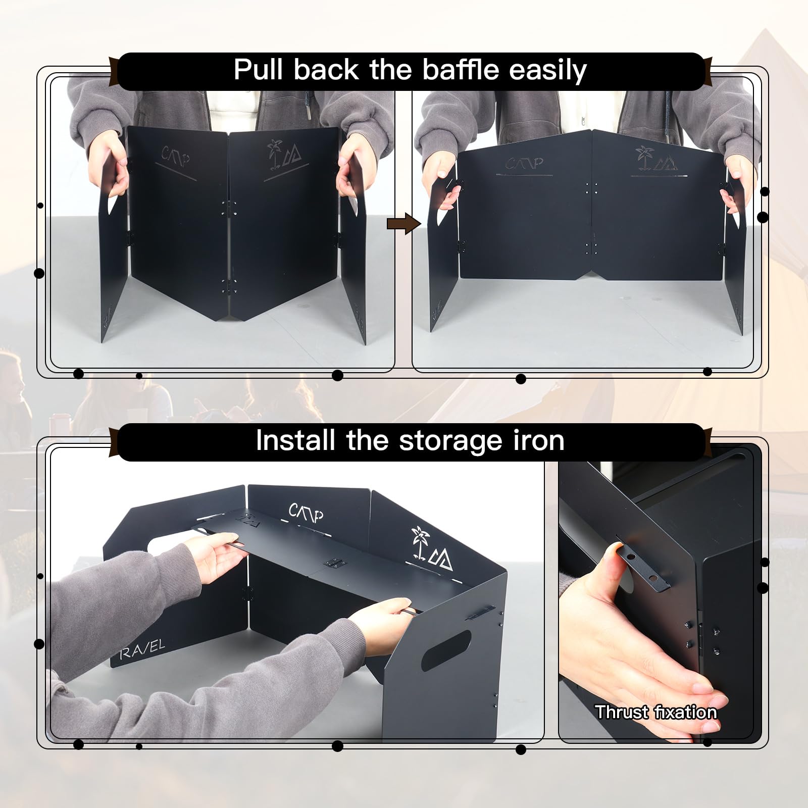 KOYILTD 4 Plates Campe Stove Windscreen Folde Wind Blocker with Storage Bag