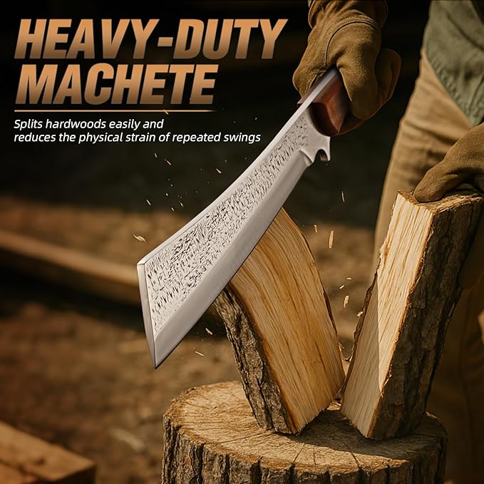 Purple Dragon Heavy Duty Machete for Cutting Trees & Yard Work - Camping/Survival Knife with Solid Wood Sheath - Bushcraft & Brush Clearing - 15 Inch