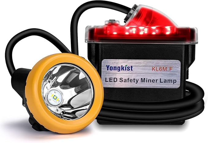 Rechargeable LED Mining Headlamp, Super Bright Safety Head Torch with 1+2 LEDs and Battery Pack, Waterproof Hard Hat Cap Light, Durable Coal Miner Headlight for Caving, Tunneling, Outdoor Work