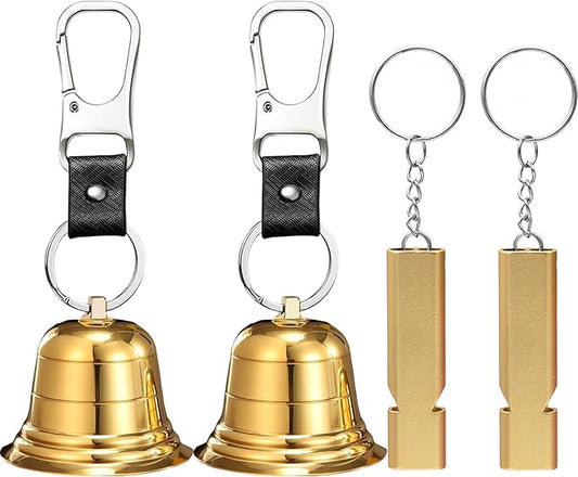 2PCS 2" Loud Bear Bell with Whistle Set for Hikers Solid Brass Emergency 3 in 1 Bear Bells for Hiking Outdoor Camping Bear Protection Products for Survival Biking Fishing Climbing Self Defense Gear