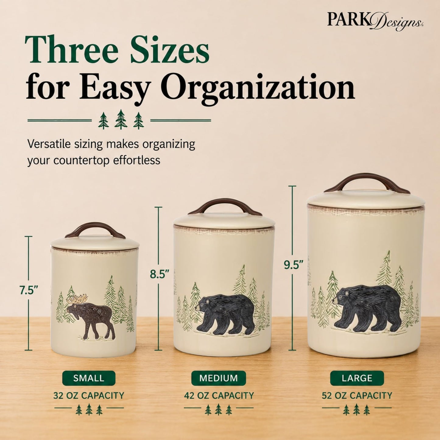 Park Designs Stoneware Rustic Retreat 3 Piece Canister Set | Farmhouse Rustic Countertop Storage |