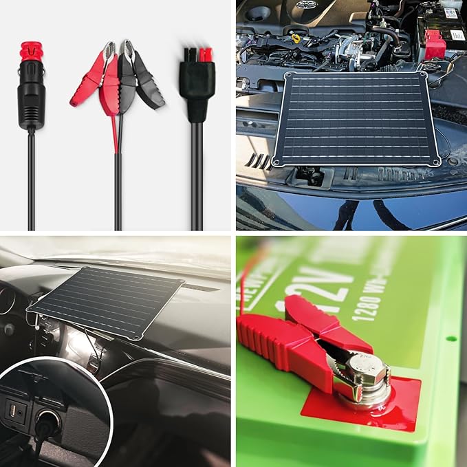 Newpowa 20 Watt Solar Car Battery Charger Maintainer 20W 12V Waterproof Solar Trickle Charger for Motorcycle Car Boat Marine RV