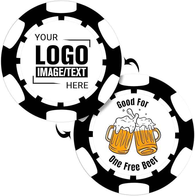 Custom Poker Chips 50 Pcs, Personalized Full Color Chips with Your Logo, Text, or Design, 11.5g Casino Chips for Gifts, Business Cards and Events
