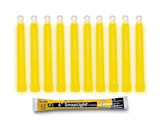Cyalume Yellow Emergency Glow Sticks - Premium 6??SnapLight Survival Glow Sticks with 8 Hour Duration for Use as Emergency Flares and Hiking Safety Gear (Bulk Pack of 10 Safety Glow Sticks)
