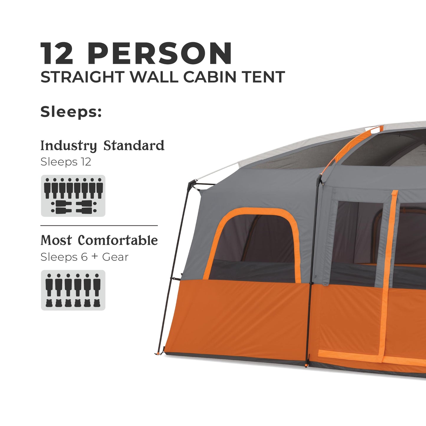 CORE 12 Person Tent | Large Multi Room Family Cabin Tent with Carry Bag for Outdoor Car Camping |