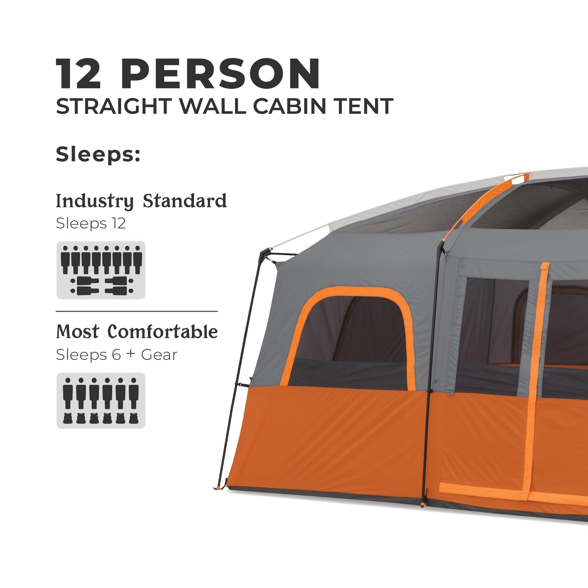 CORE 12 Person Tent | Large Multi Room Family Cabin Tent with Carry Bag for Outdoor Car Camping |