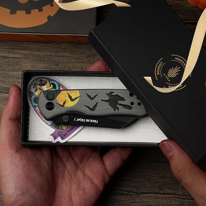 Kizer Drop Bear 2 Pocket Knife, 2.96" Nitro-V Sheepsfoot Blade Folding Knife with Gray & Black G10 Handle, Button Liner Lock EDC Knives for Men Women Gift Halloween Edition V3619.2CSHW1