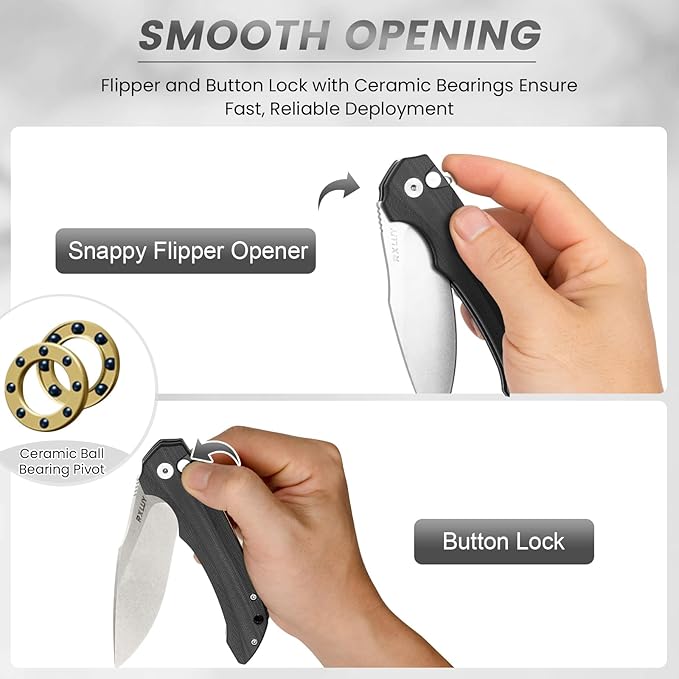 Folding Pocket Knife with Leather Sheath, 3.47" N690Co Premium Steel Blade G10 Handle Knives, EDC Small Folding Knife for Men Women, Outdoor Survival Camping Hiking Knife (Black)