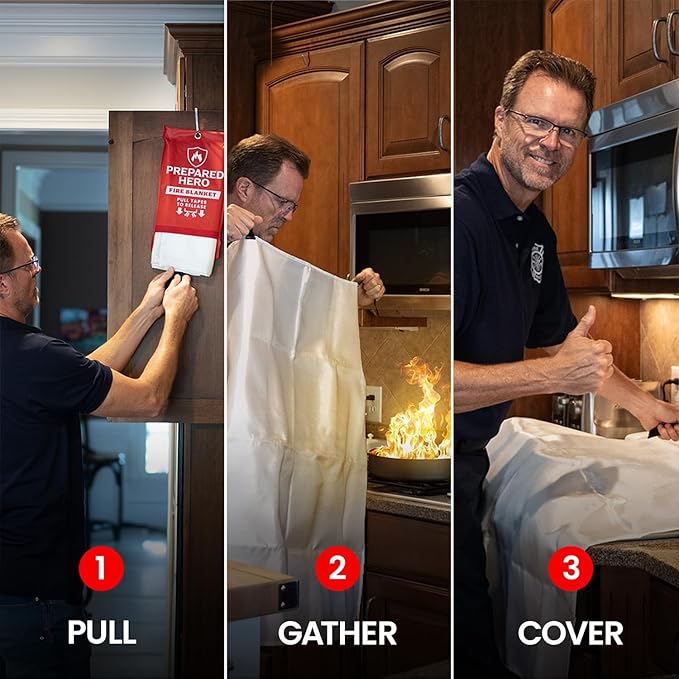Hero Extra Large Emergency Fire Suppression Blanket - 4 Pack - XL Fiberglass Fire Blanket for Kitchen & Home, 47' x 71'