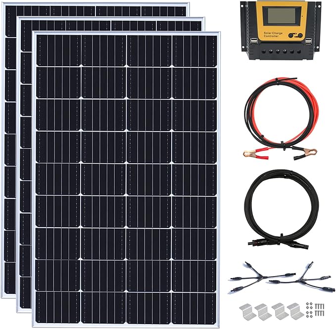 450 Watt 12Volt Solar Panel Kit 3X150W Monocrystalline Module 40A Charge Controller for RV, Boats, Trailer, Camper,Off-Grid System(450W Solar kit)