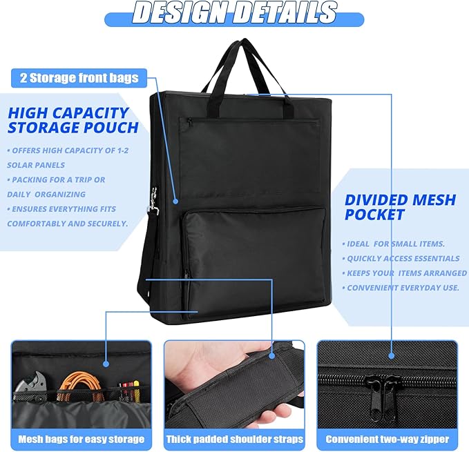 Solar Panel Storage Bag Compatible with Jackery Solar Panel 100 Watt,Padded Solar Panels Bag,Solar Panels Carrying Case with 2 Pockets (22 x 4.72 x 25.6in,Black)