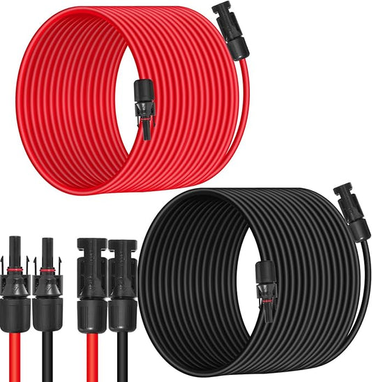 10AWG (6mm²) Solar Panel Extension Cable 100FT - Black & Red, Heavy Duty, Weather Resistant, Standard Solar Connectors Solar Extension Cable for Solar Power Systems, RVs, Boats