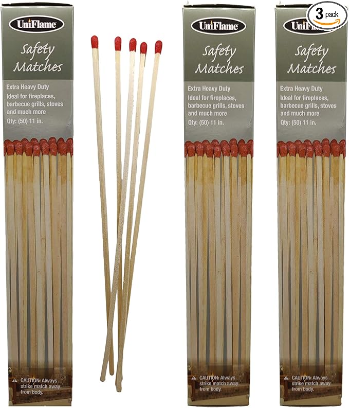 11" Extra Long Safety Matches, Heavy Duty Safety Long Wooden Matches for Indoor & Outdoor Grill, 11" Lengthy Match for Lighting Fireplace, Candles, Firepits, BBQ Grill & Camping - Pack of 3(150 Match)