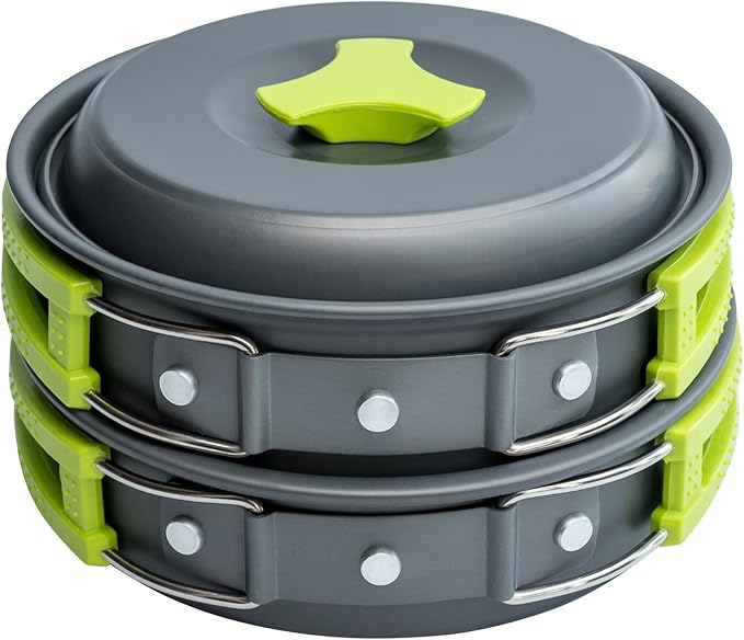 MalloMe Camping Cookware Mess Kit for Backpacking Gear ??Camping Cooking Set - Camping Pots and Pans Set - Backpacking Stove/Portable Stove Compatible - Camp Kitchen Equipment Accessories Pot