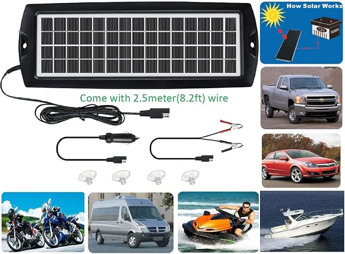 Sunway Solar Car Battery Trickle Charger & Maintainer 5W Solar Panel Power 12V Charger kit Portable