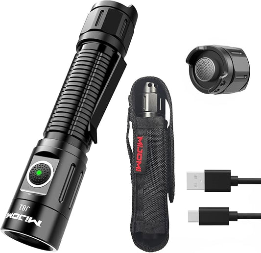 J81 Tactical Rechargeable Flashlight with Holster, 1300 Lumen Super Bright IP68 Waterproof Dual