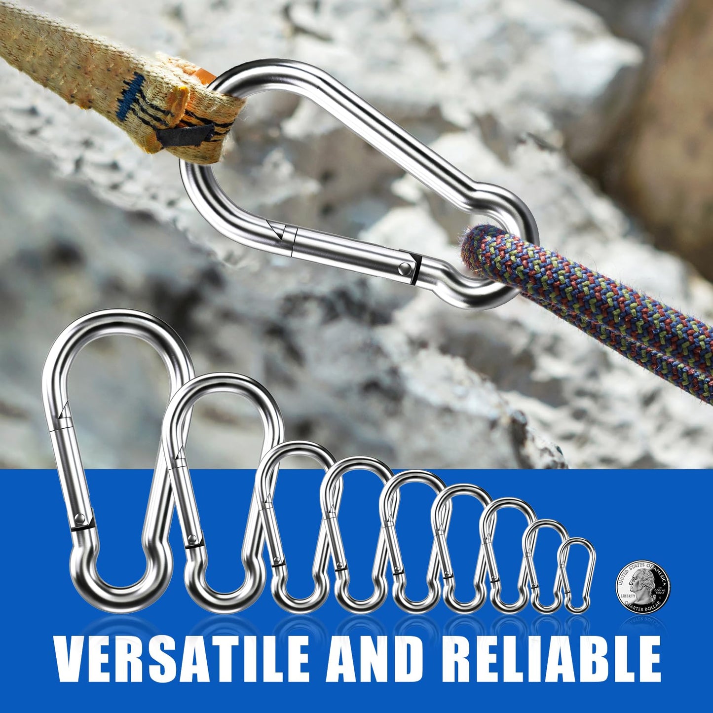 Small Carabiner Clip Hooks, 10pcs 1.57 inch Carabiners Heavy Duty, 304 Stainless Steel Spring Snap