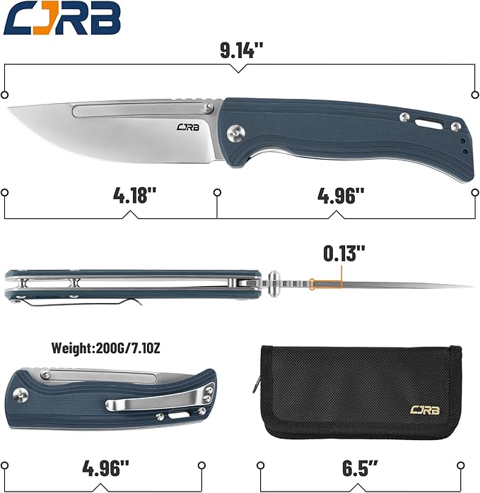 CJRB CUTLERY Pocket Knife Resource (J1932) Thumb Studs Folding Knife for Men AR-RPM9 Steel Blade and Grey Blue G10 Handle for Hinking Camping Work Outdoor