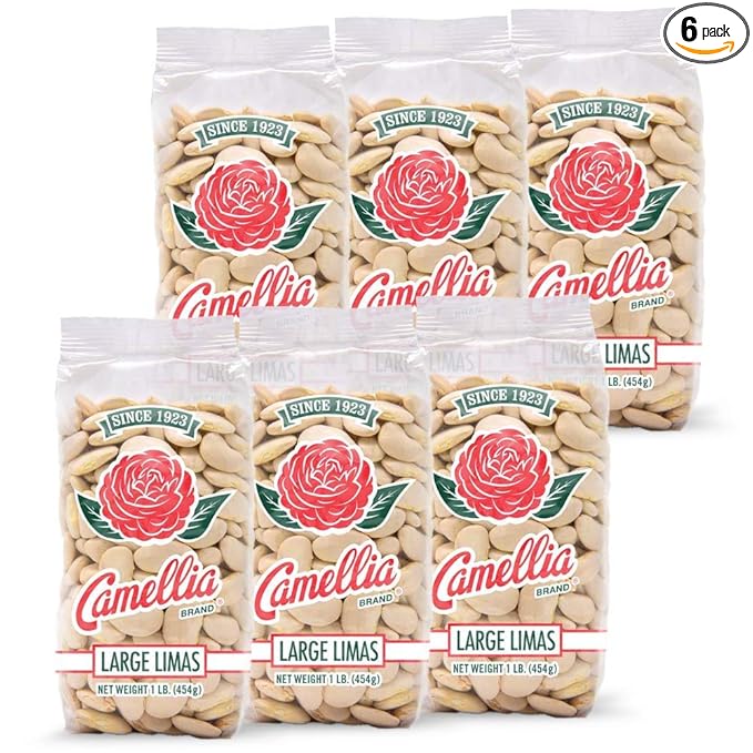 Camellia Brand Dried Large Lima Beans ??Premium White Butter Beans for Southern Cooking, Soups, Stews & Casseroles ??Non-GMO, Gluten-Free, Vegan, Vegetarian, High Protein, High Fiber, 1 Pound (Pack of 6)