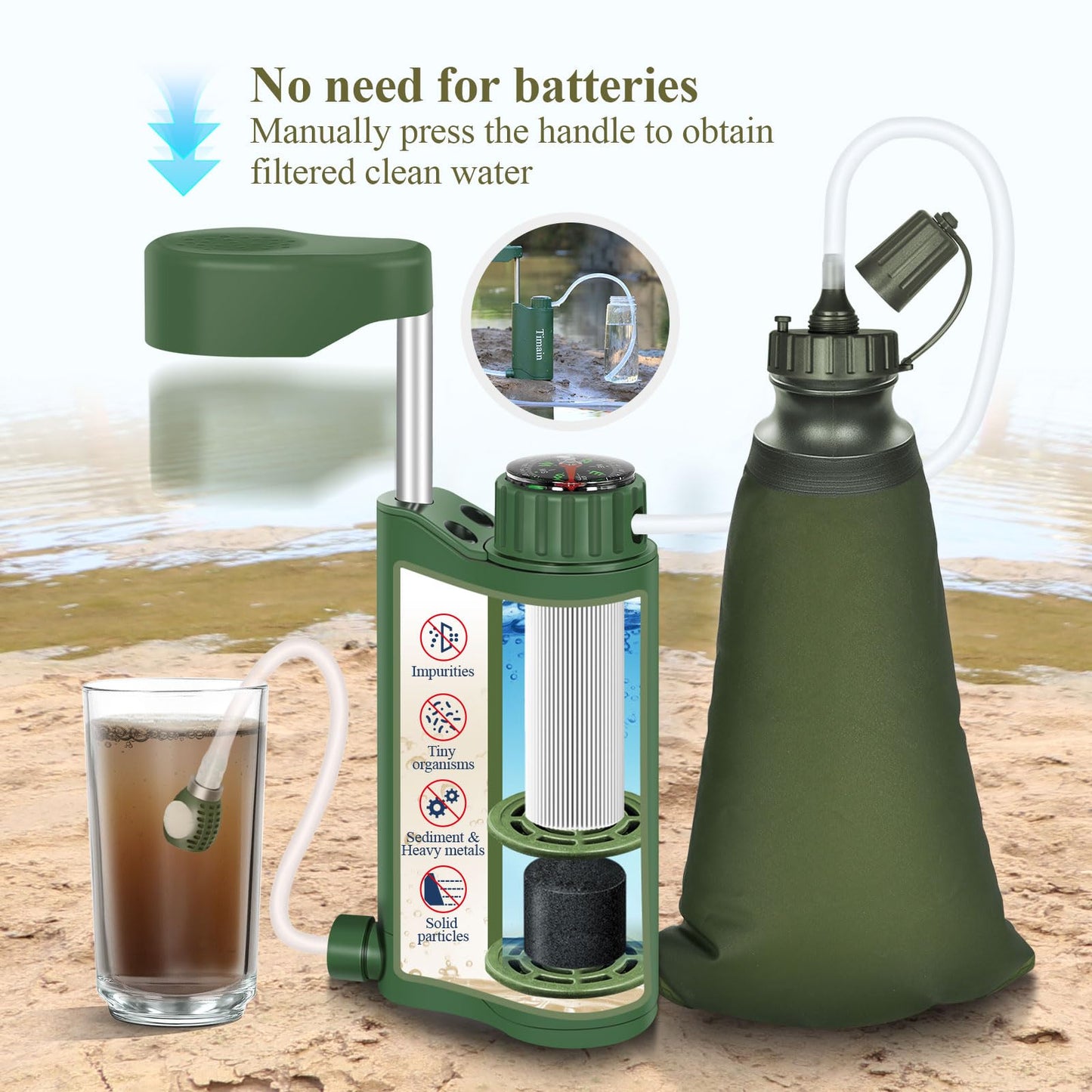 Timain Outdoor Portable Water Filter Pump,Water Filtration Systems,Perfect for Travel,Camping