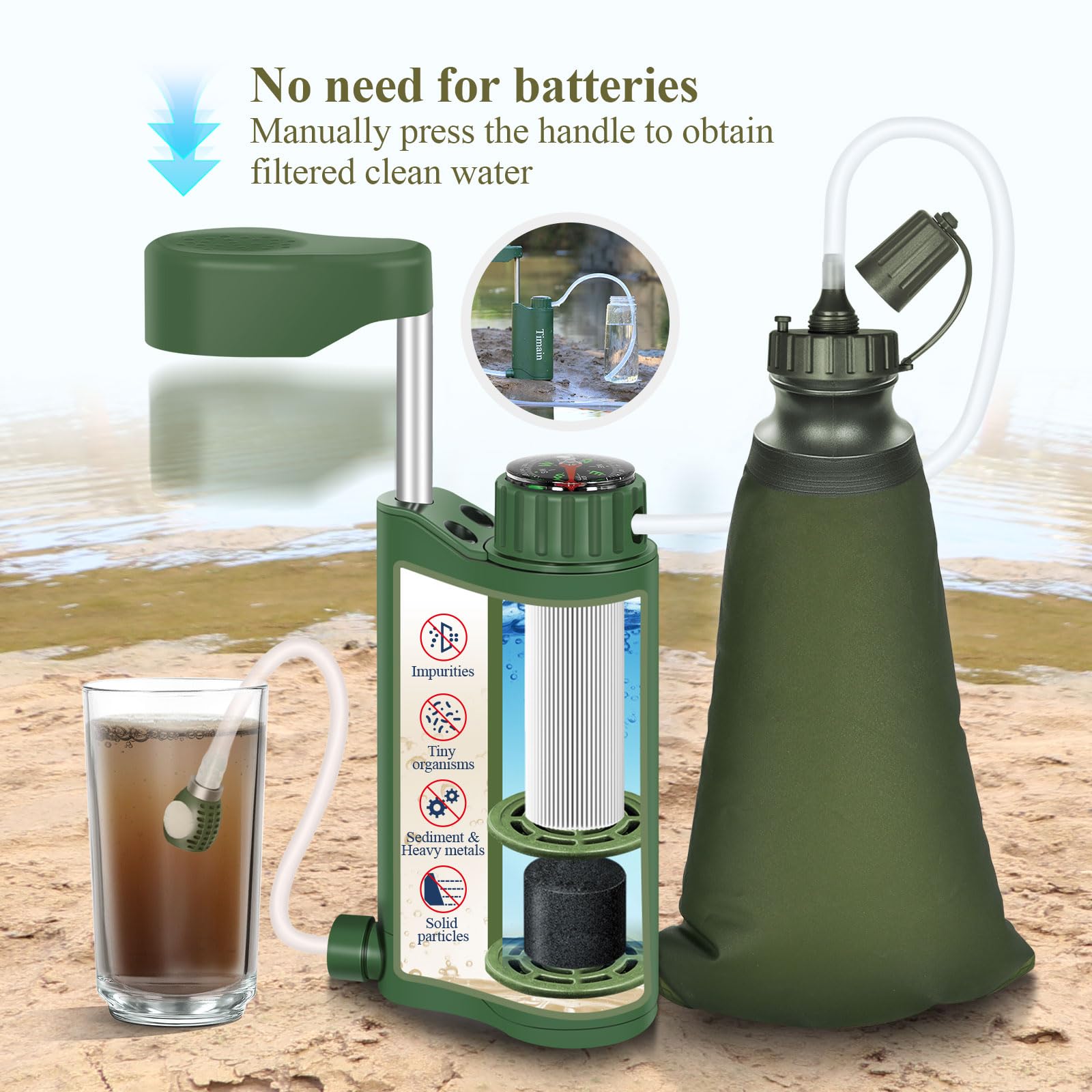 Timain Outdoor Portable Water Filter Pump,Water Filtration Systems,Perfect for Travel,Camping