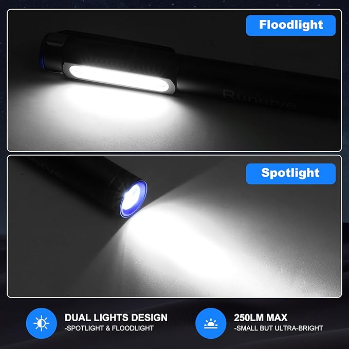 Rechargeable LED Pen Light with Magnetic Clip - Dimmable Inspection Pocket Flashlight, USB-C Charging, Spotlight & Floodlight Modes, Compact Aluminum for Mechanics Hiking Emergency