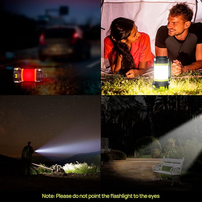 Rechargeable Flashlights Camping Lantern, 6 Modes LED Bright Flashlight 3000mAh Battery, IPX4 Waterproof, Emergency Flashlight Lantern for Outdoorï¼?Hurricane, USB Cable Included-2 Pack