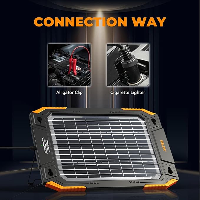 BALDR Solar Car Battery Charger, 12V 13W, MPPT Technology, IP67 Waterproof, Dual-Sided Power Battery Maintainer for Car, Boat, Lawn Mower, Trailer.