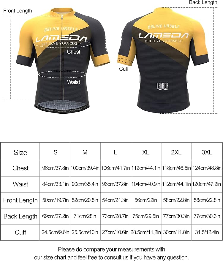 LAMEDA Men's Cycling Jersey Breathable Lightweight Bike Jersey Short Sleeve Quick Dry Moisture Wicking Biking Shirts
