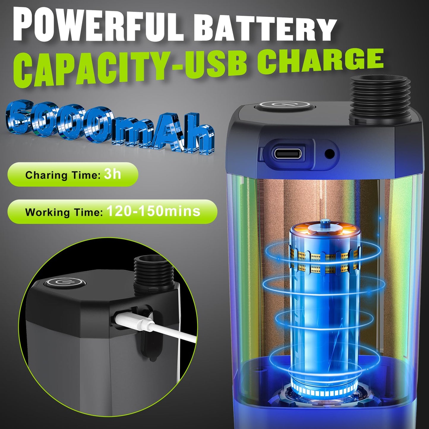 Spopal Portable Shower for Camping, [Long-Lasting] 6000mAh Rechargeable(GY)